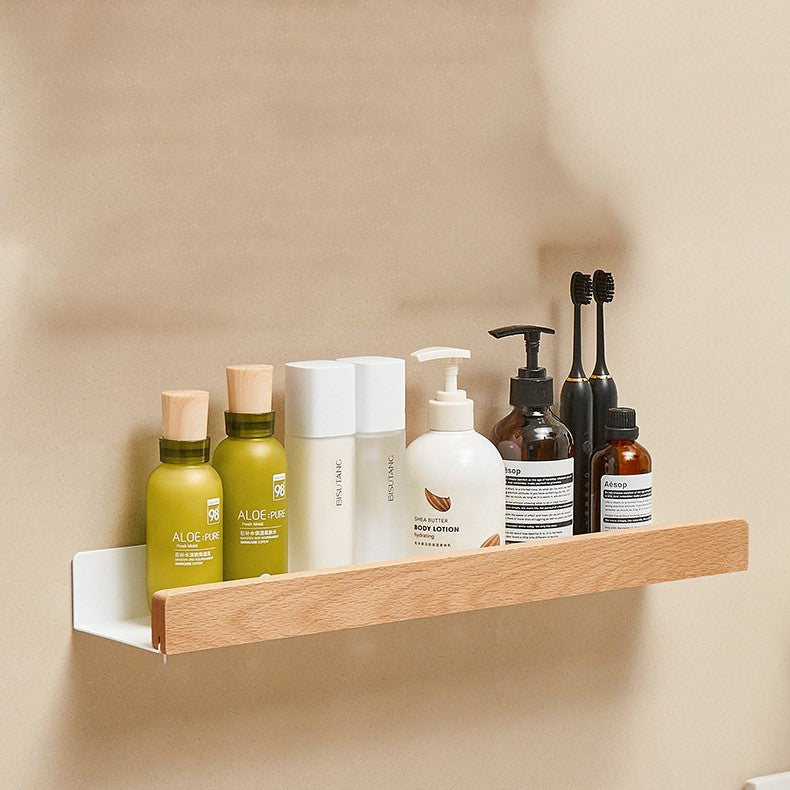 Woodify - No-Drill Wooden Wall Shower Shelf