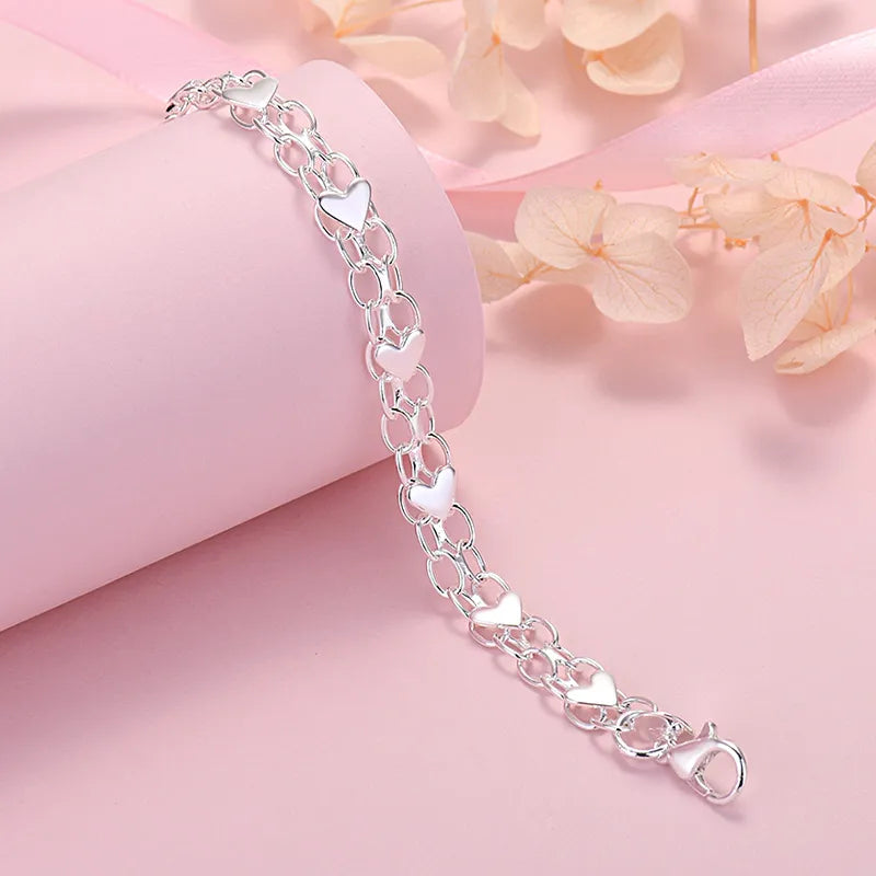 Bracelet Cœur Argent Luxe - Maillons Classiques 20cm