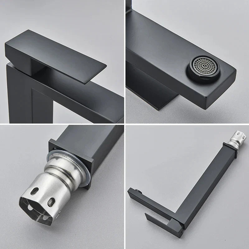 RivoFlow - Modern Black and Silver Basin Mixer Tap