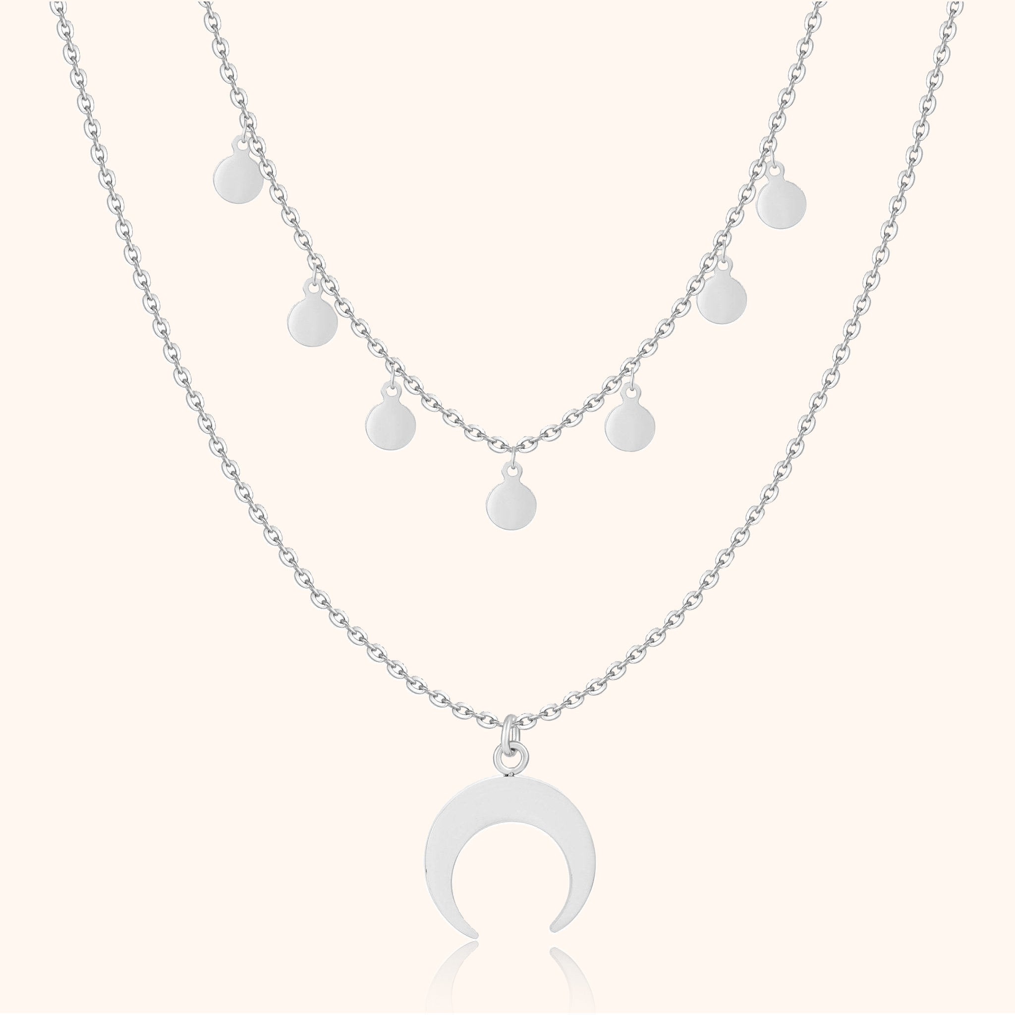 Luna - Layered Double Moon Necklace in Silver