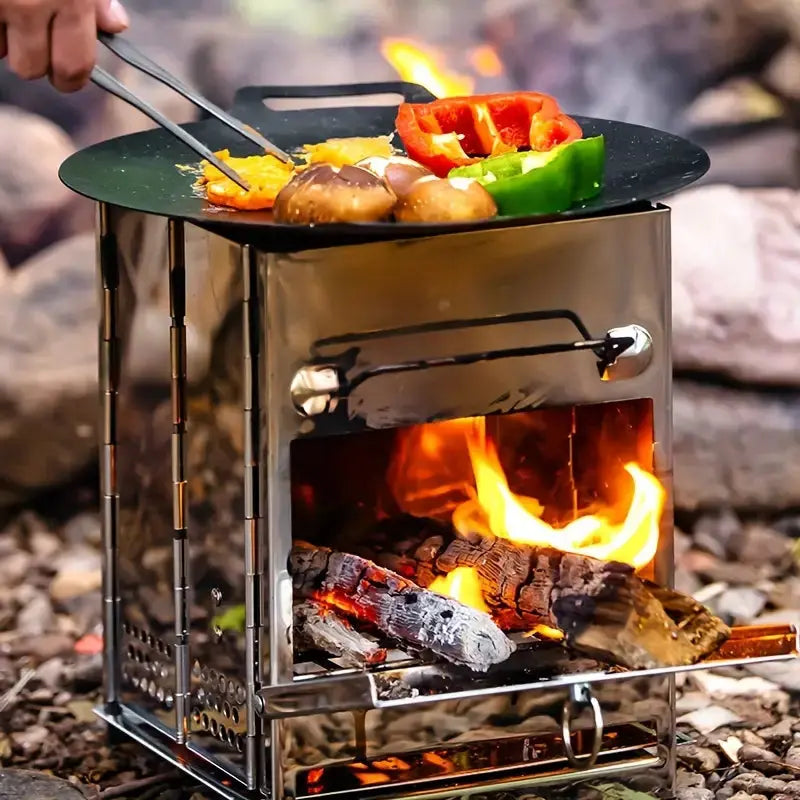 TrailFlame - Réchaud à bois pliable en acier inoxydable