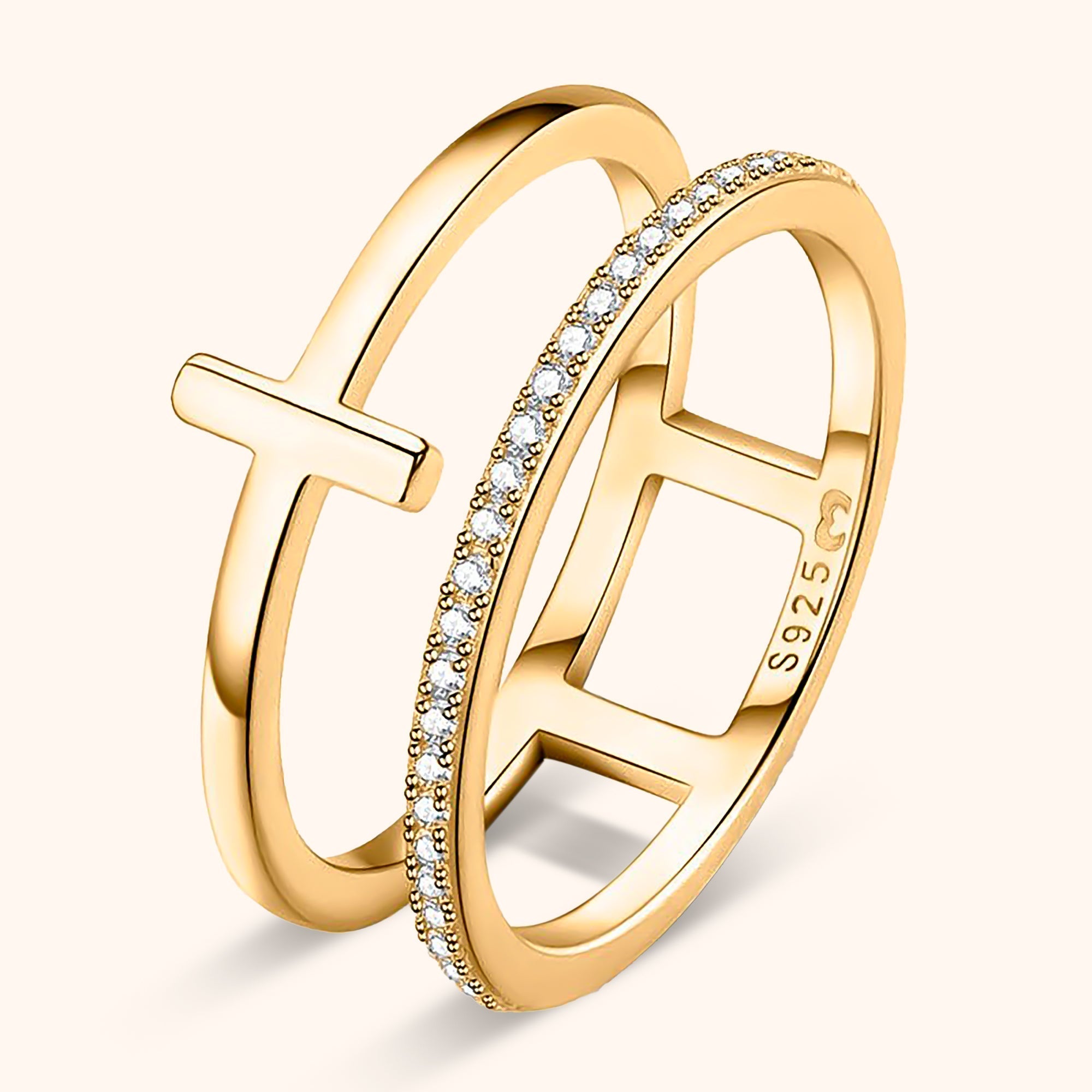 Celeste - Double Cross Ring in Zirconia and 925 Silver