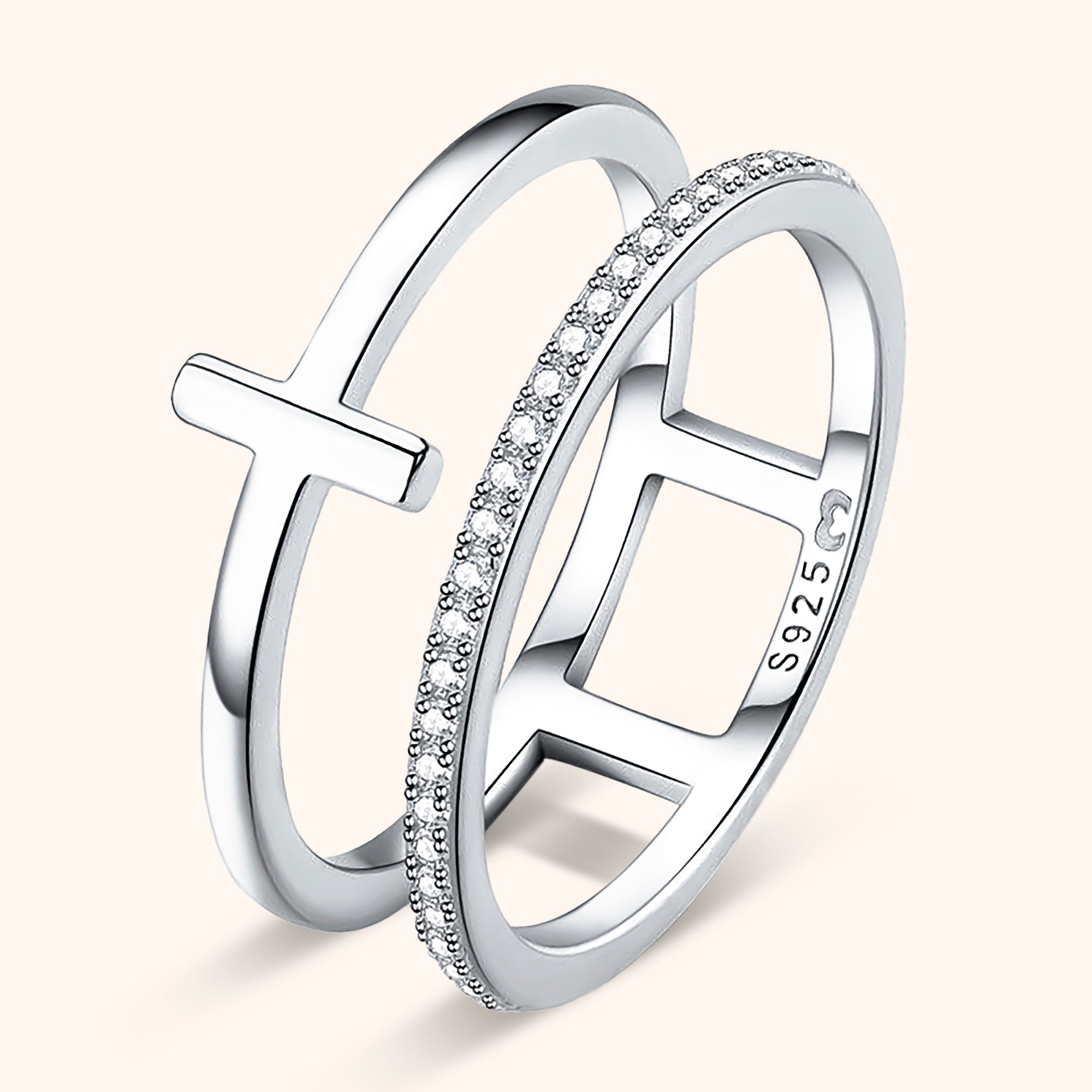 Celeste - Double Cross Ring in Zirconia and 925 Silver