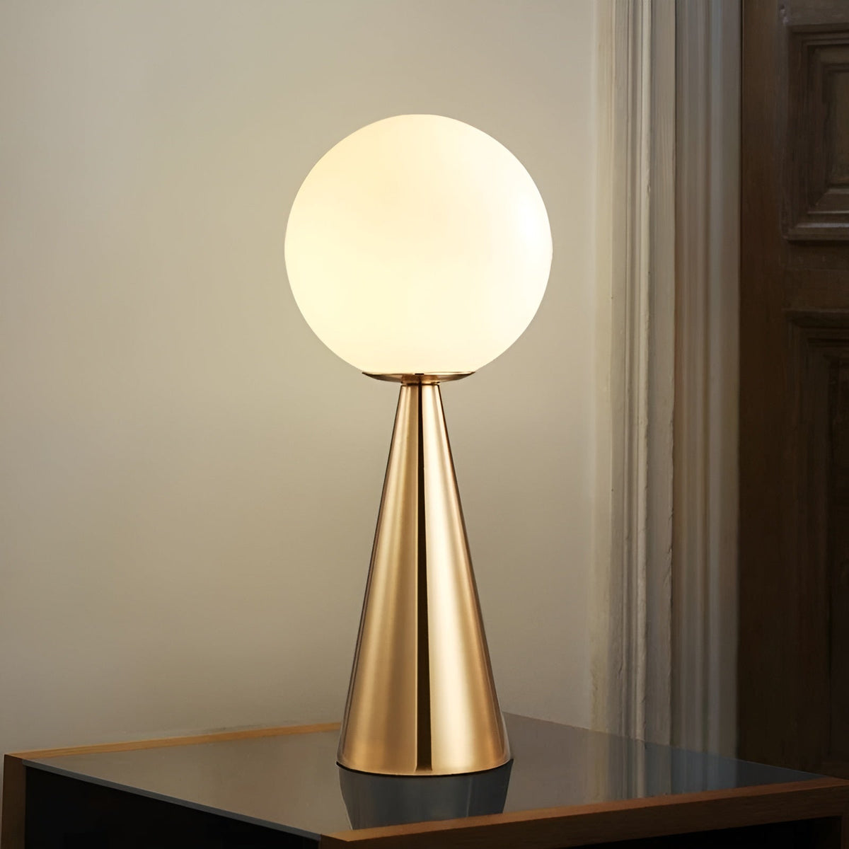RadiantGlobe - Golden Glass Table Lamp for an Elegant Interior