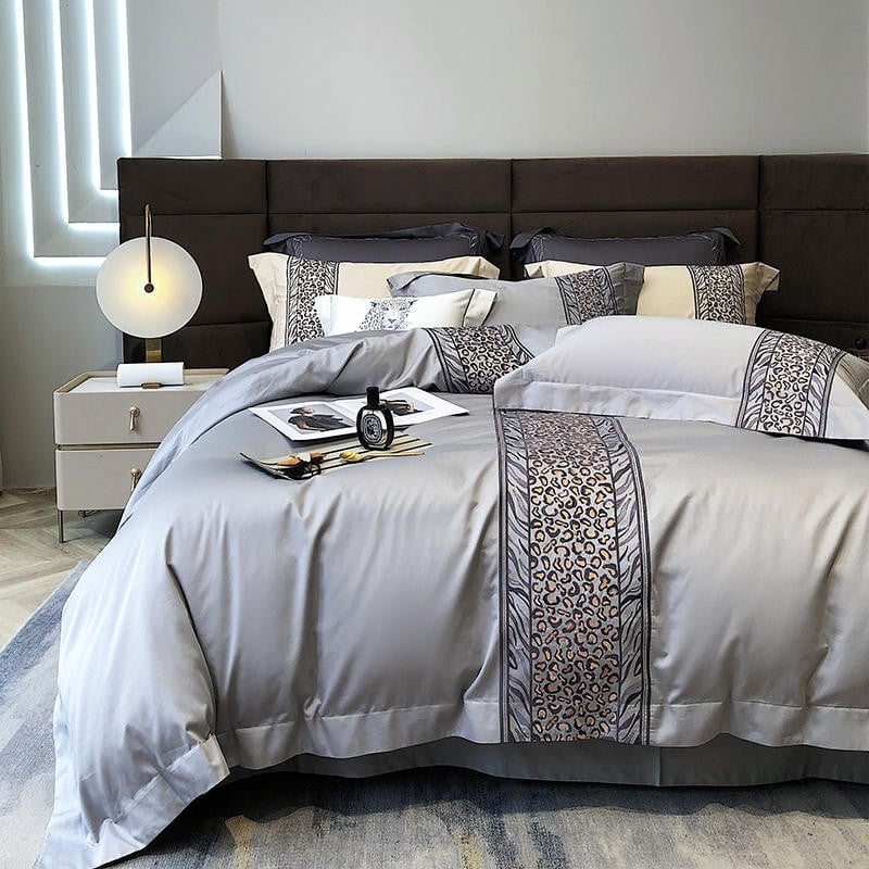 Leopard Grey - 4-Piece Egyptian Cotton Duvet Cover Set