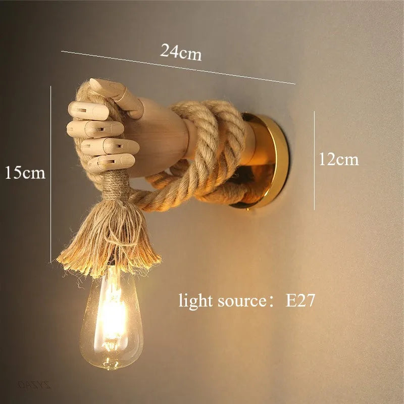 RetroHand - Lampe murale industrielle en corde en forme de main