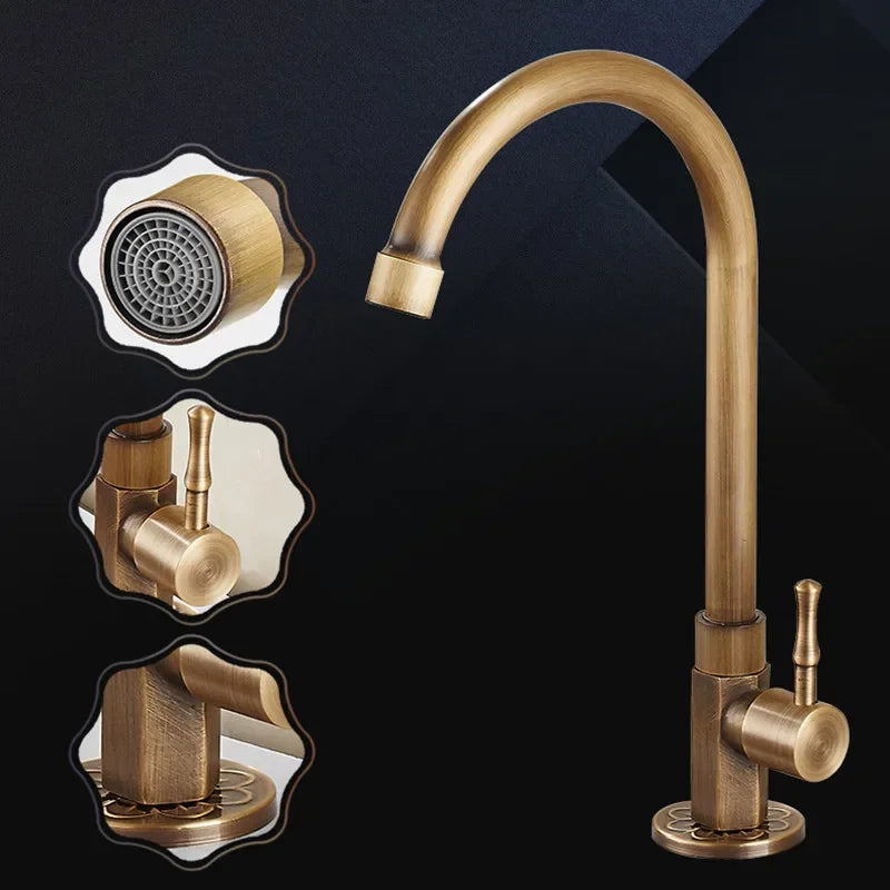 MoltenBrass - Antique Brass Gooseneck Kitchen Faucet