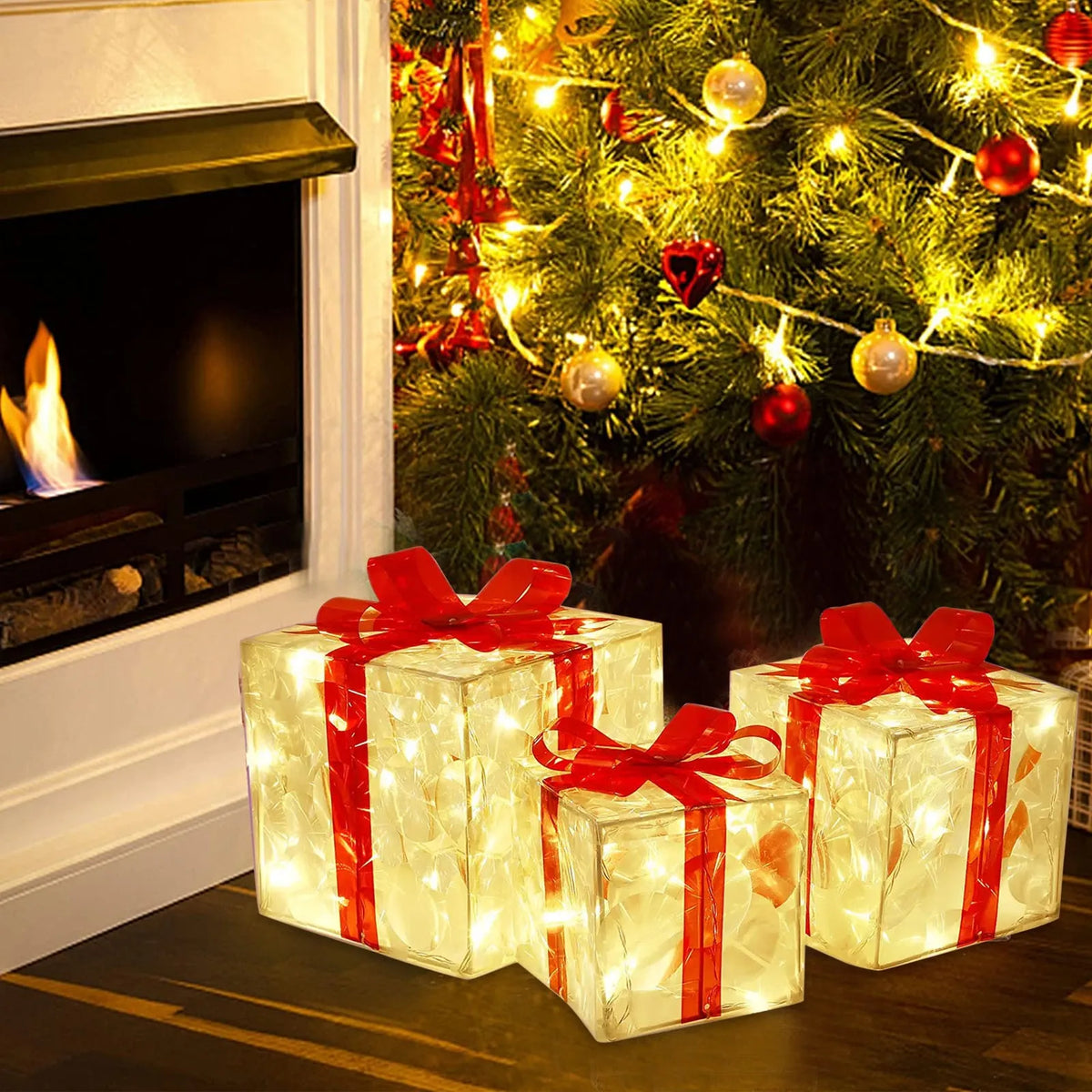 EclatDeNoel - Light-Up Christmas Gift Box with 100 LEDs