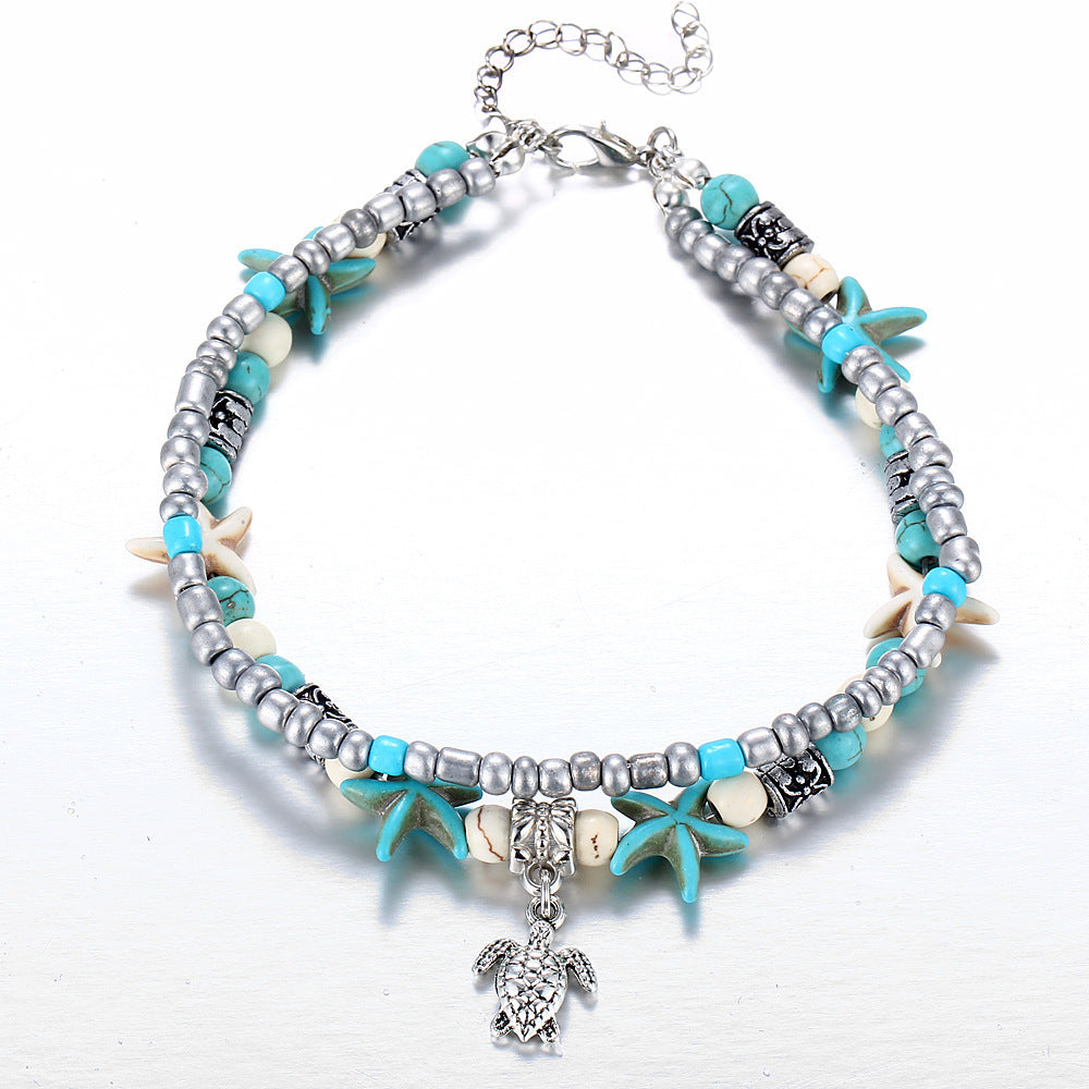Calypso - Cheville en argent tortue et coquillages