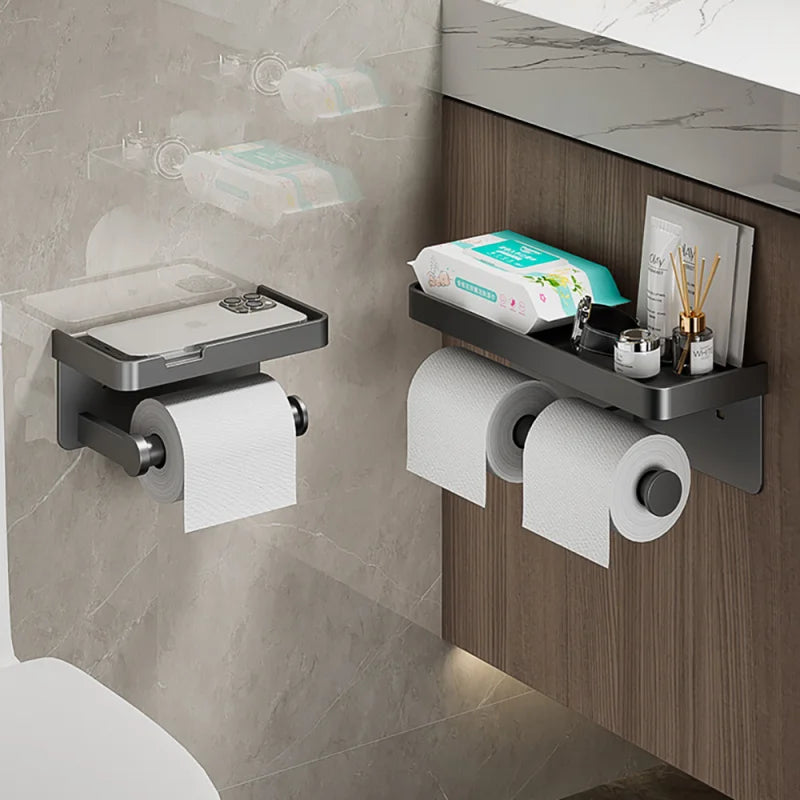 LuxeHold - Porte-rouleau de toilette multifonction élégant