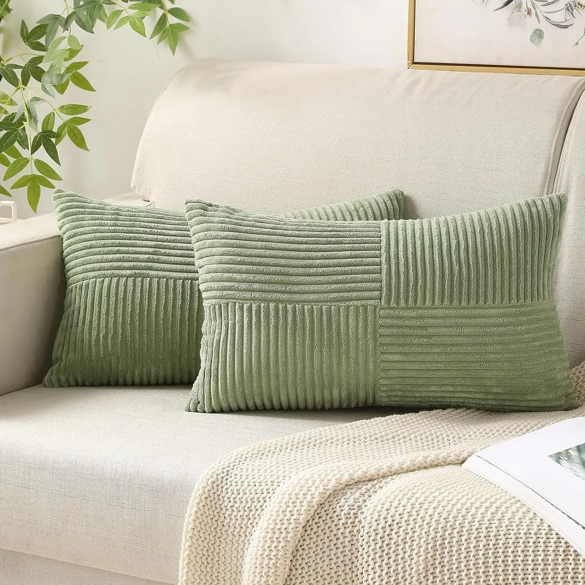 VelvetAura Cushion Covers - Striped Corduroy Velvet, Set of 2