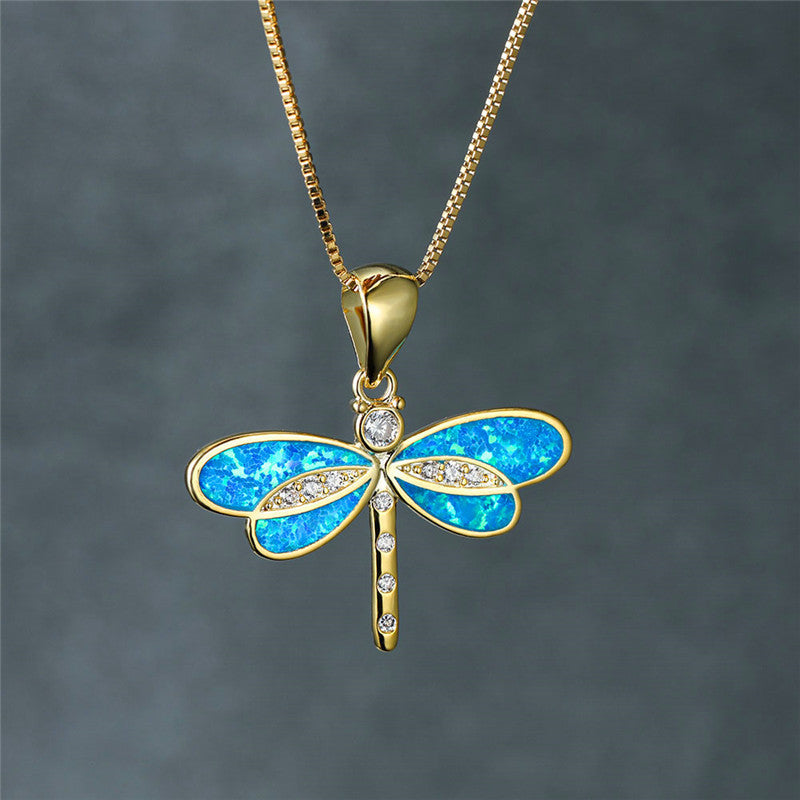 Isolde - Collier libellule doré avec opale