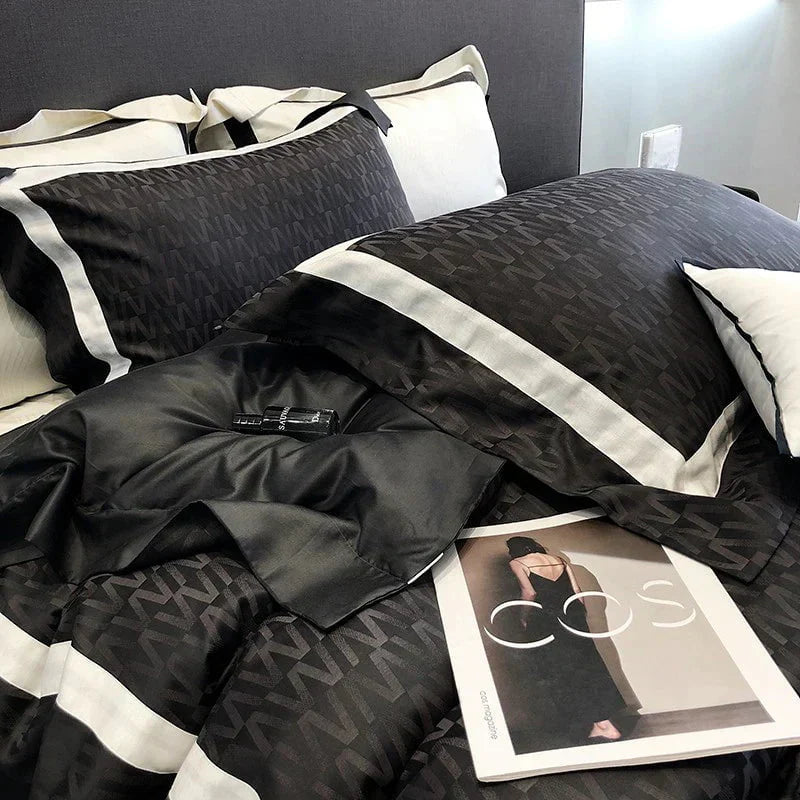 Obscur Rhythm - Luxury Egyptian Cotton Black Duvet Cover Set