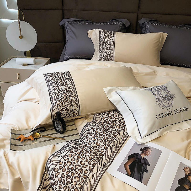 Leopard Grey - 4-Piece Egyptian Cotton Duvet Cover Set