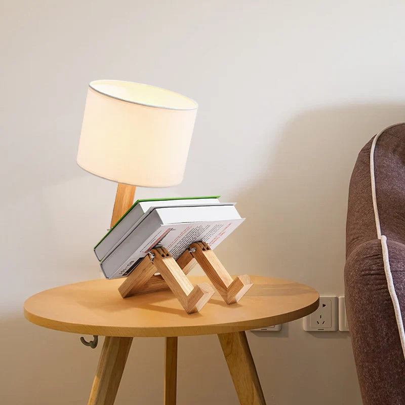 Wooden Robot Lamp - Playful Table Lamp for Desk and Kids' Room