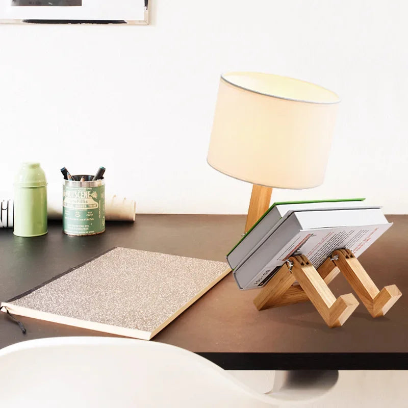 RutanFlex - Lampe de Table Bois Élégante avec Étagère