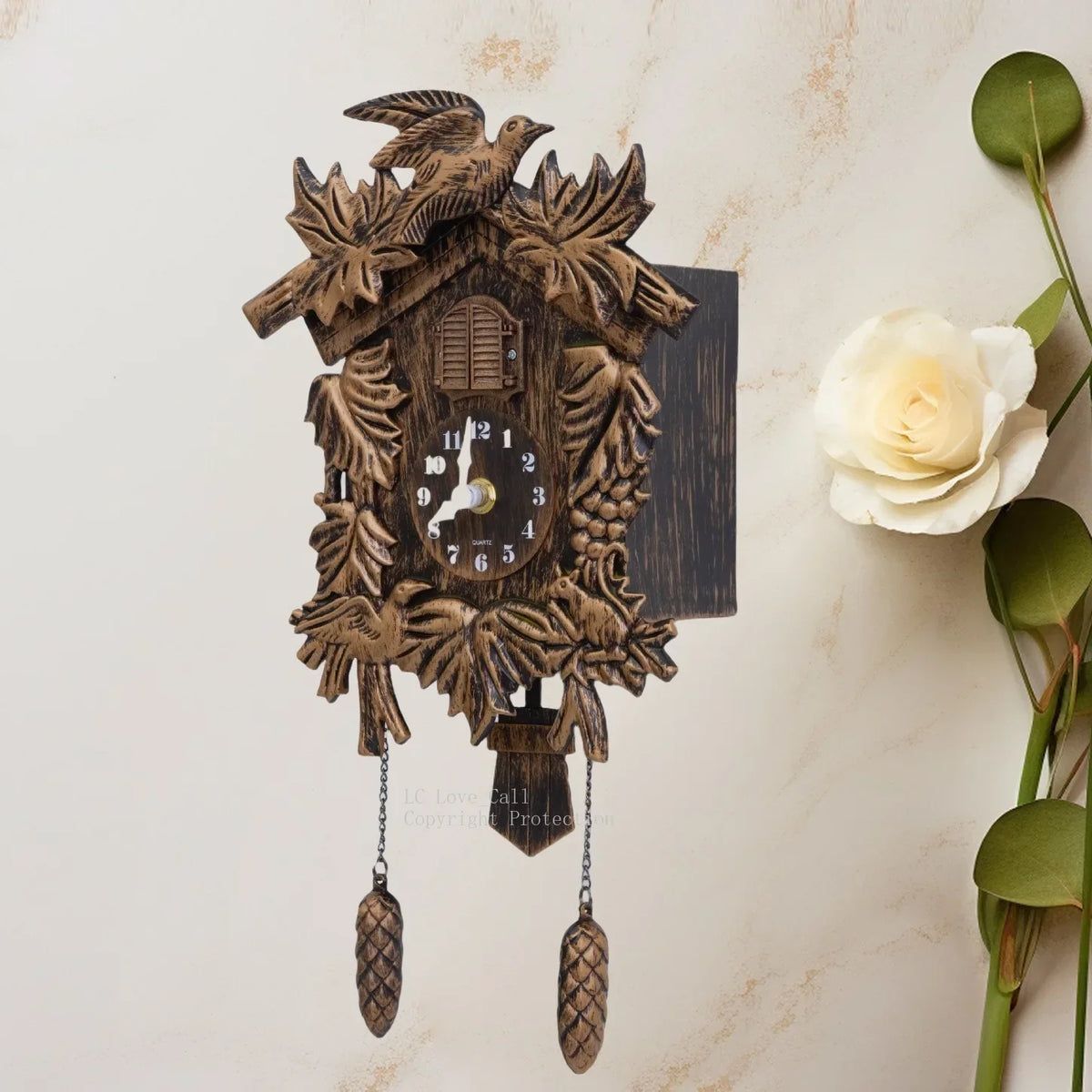 CuckooChime Clock - Rustic Cuckoo Bird Sound Wall Clock