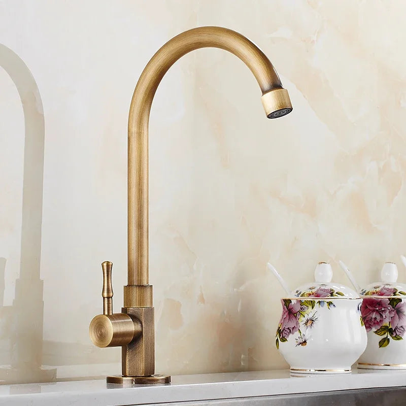MoltenBrass - Antique Brass Gooseneck Kitchen Faucet