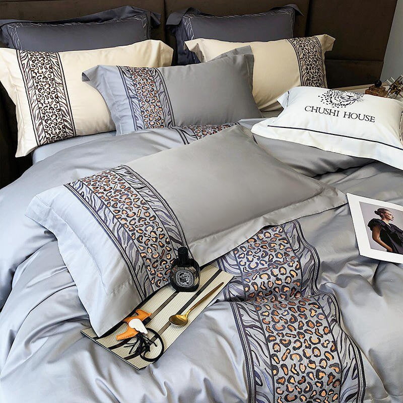 Leopard Grey - 4-Piece Egyptian Cotton Duvet Cover Set