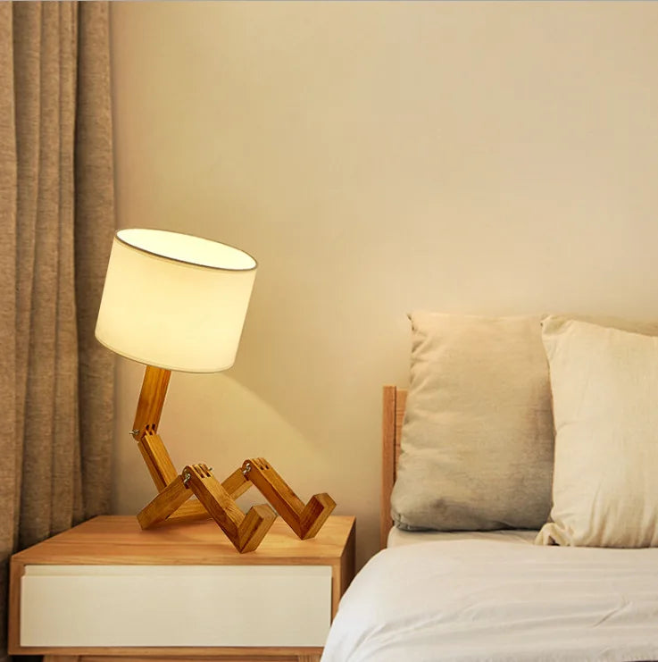 Wooden Robot Lamp - Playful Table Lamp for Desk and Kids' Room