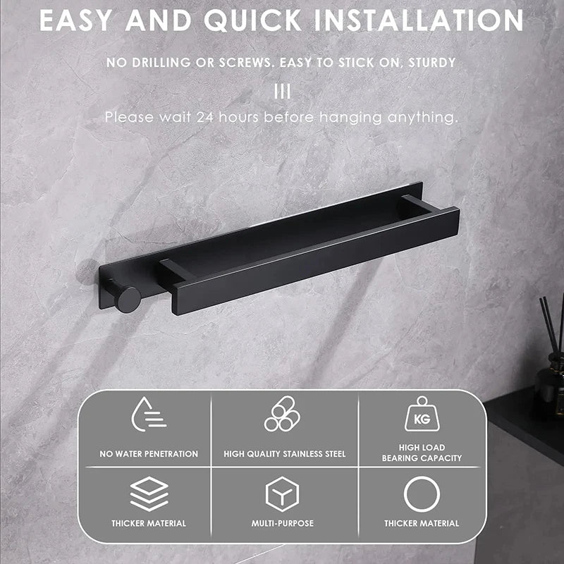 Adhesive Towel Holder - Modern Stainless Steel Wall Mount for Bathroom
