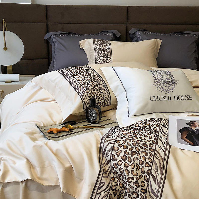 Leopard Grey - 4-Piece Egyptian Cotton Duvet Cover Set