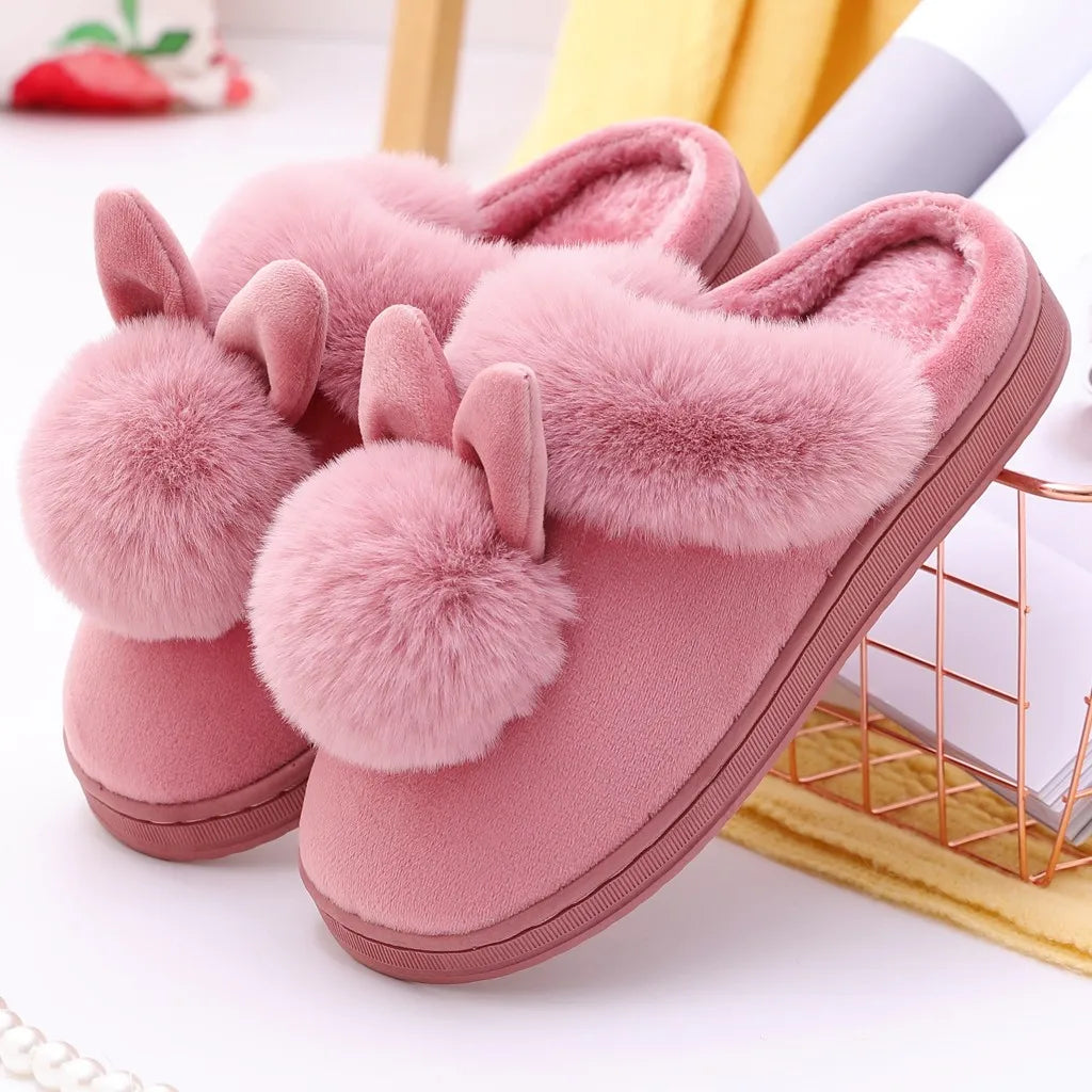 Plush Bunny Slippers - Cozy Rabbit Ear Slippers