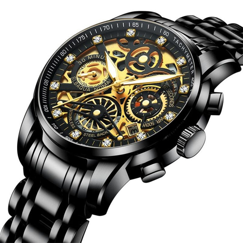 SkeletonWatch - Montre squelette noire pour homme