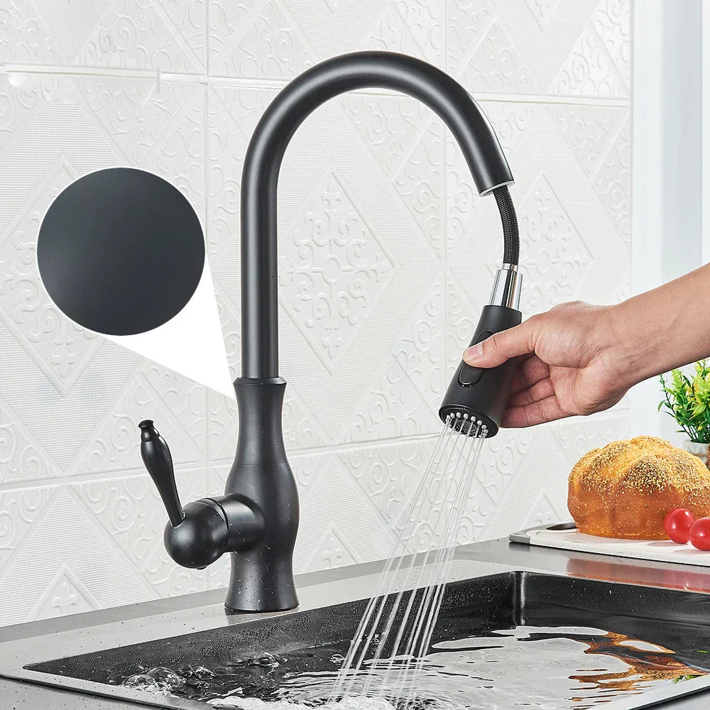 GlamFaucet - Gold Kitchen Mixer Tap with Pull-Out Sprayer