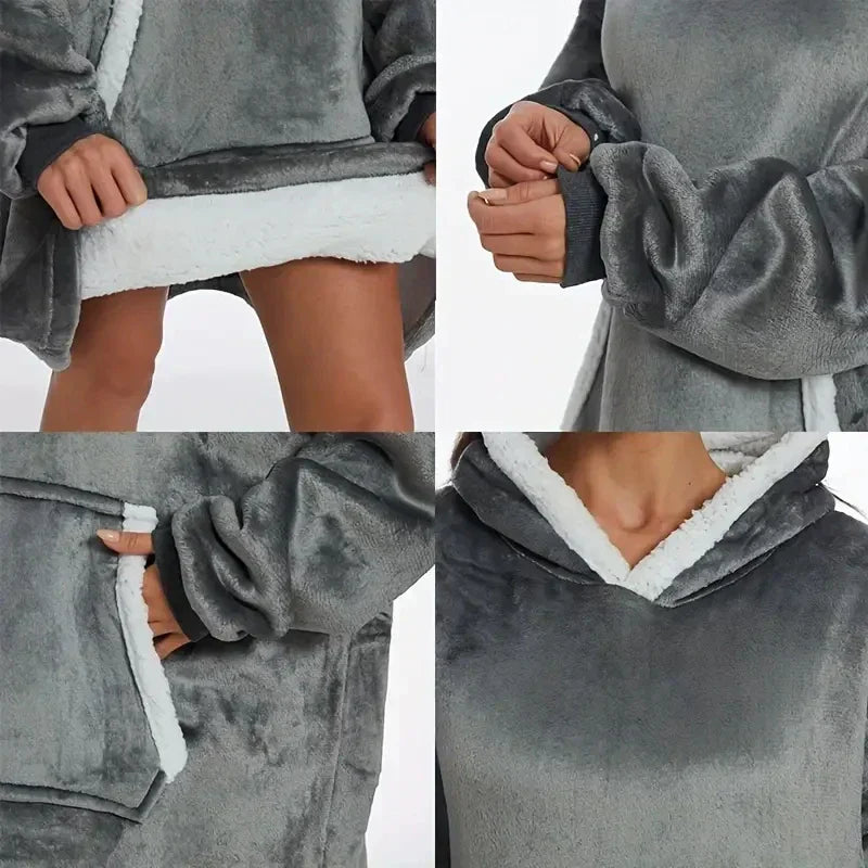 SnugFit - Sherpa-Lined Flannel Hooded Blanket
