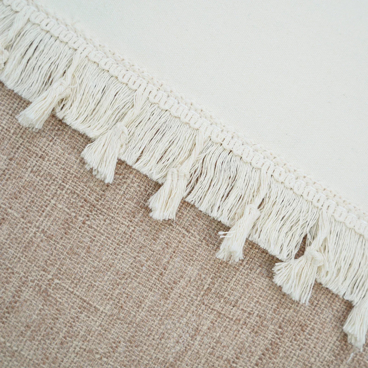 Bohemian - Beige Cushion Cover with Geometric Pattern and Fringe