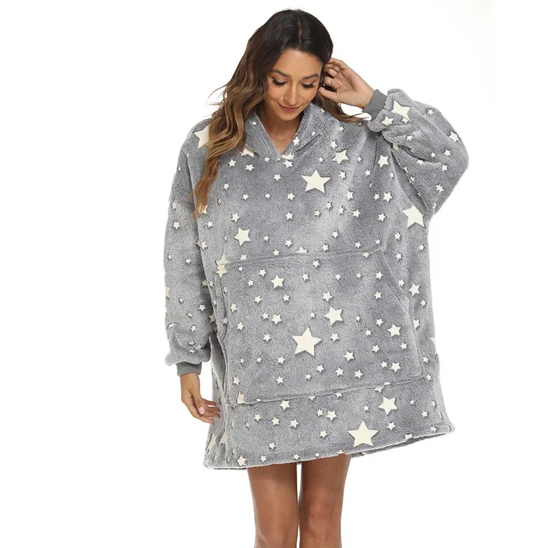StarlightSnug - Star Print Flannel & Sherpa Hoodie