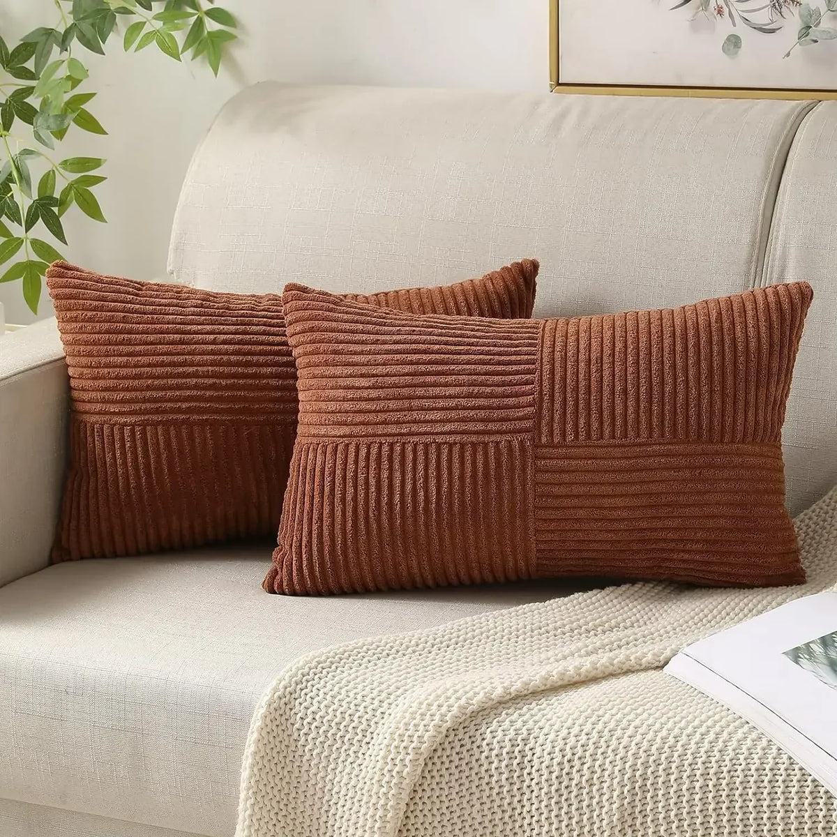 VelvetAura Cushion Covers - Striped Corduroy Velvet, Set of 2