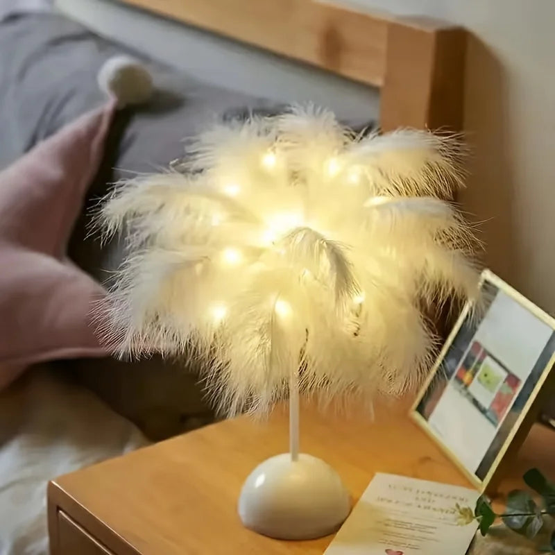 Damira - Elegant Table Lamp with Feather Shade
