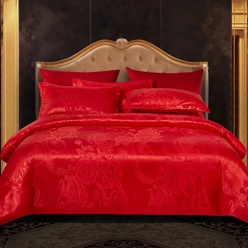 Wostar - Gold and Blue Jacquard Satin Duvet Cover Set