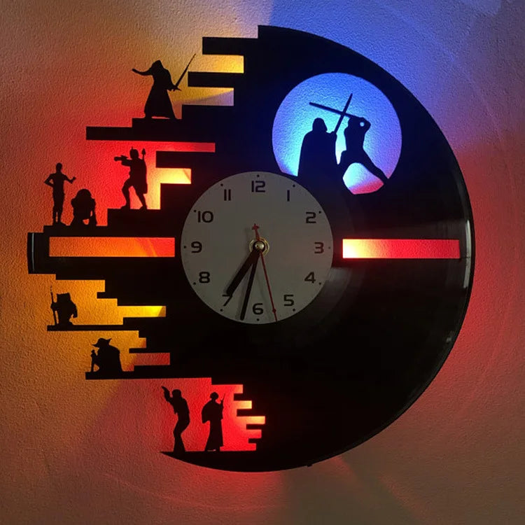 StarWarsVinyl Clock - Horloge murale LED en vinyle pour chambre