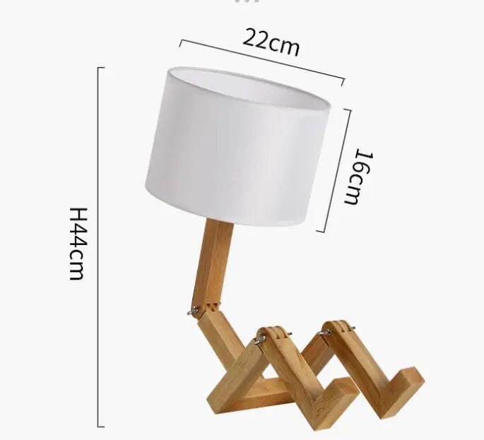 Wooden Robot Lamp - Playful Table Lamp for Desk and Kids' Room
