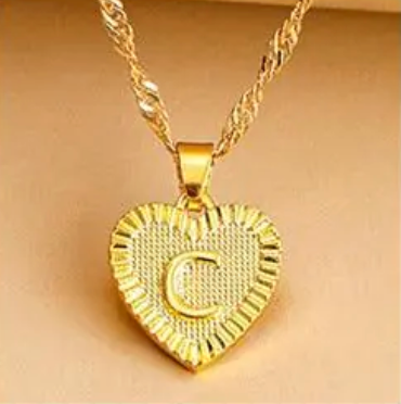Amara - Gold Heart Initial Pendant Necklace
