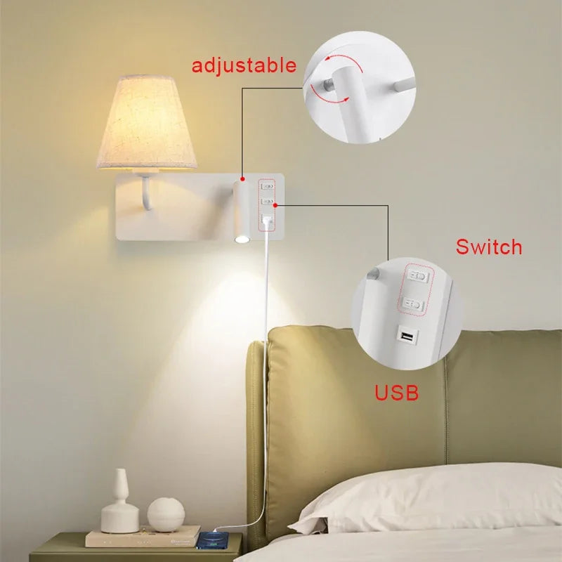 LuminoWall - Minimalist USB Wall Sconce with Reading Light