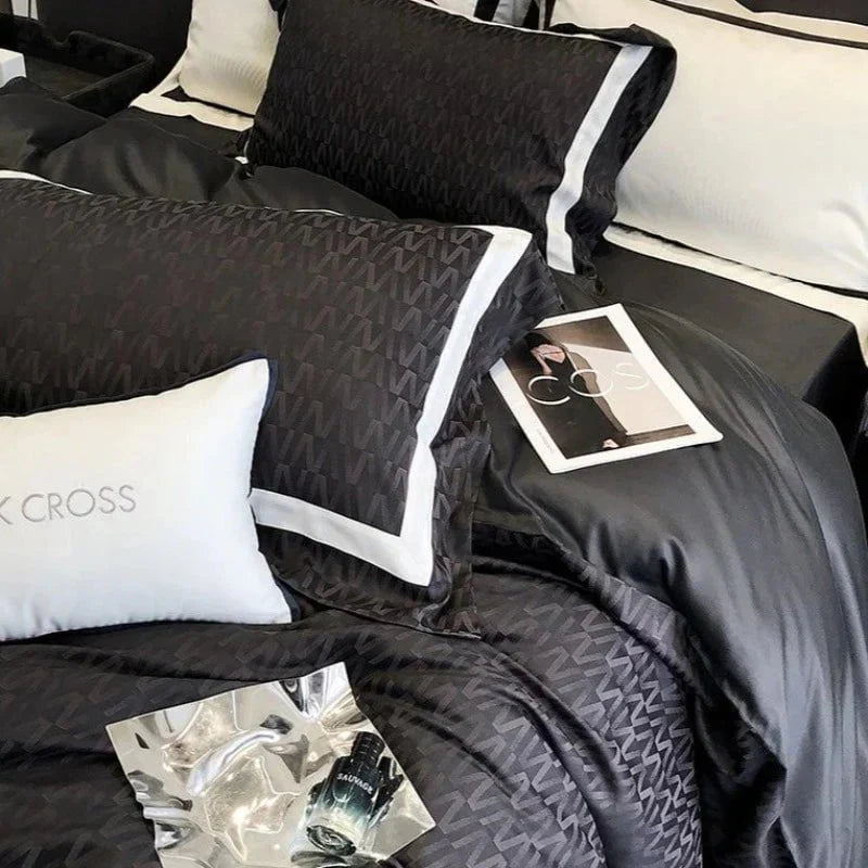 Obscur Rhythm - Luxury Egyptian Cotton Black Duvet Cover Set