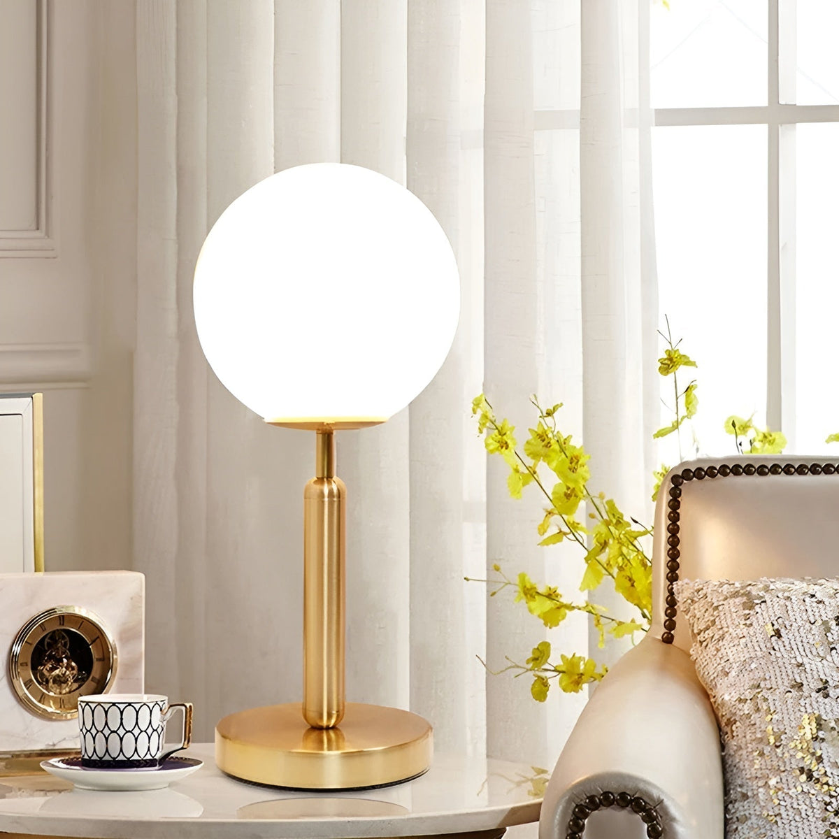 SphereShine - Glass and Brass Table Lamp with LED Lighting
