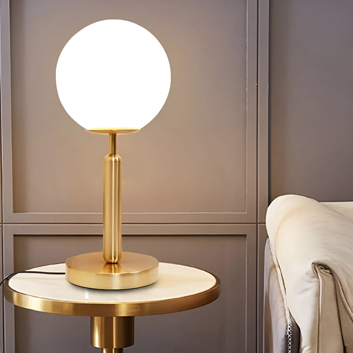 SphereShine - Glass and Brass Table Lamp with LED Lighting