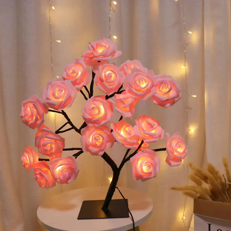 RosyGlow - Rose Bouquet Table Lamp with Warm White Light