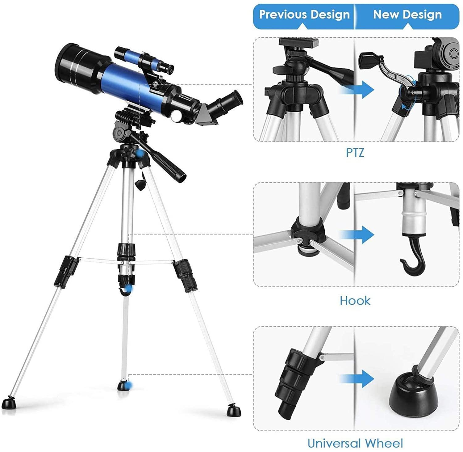 Télescope Débutant 70 mm avec Grossissement 67x et Trépied Réglable | Idéal pour Astronomie et Observation Terrestre 1