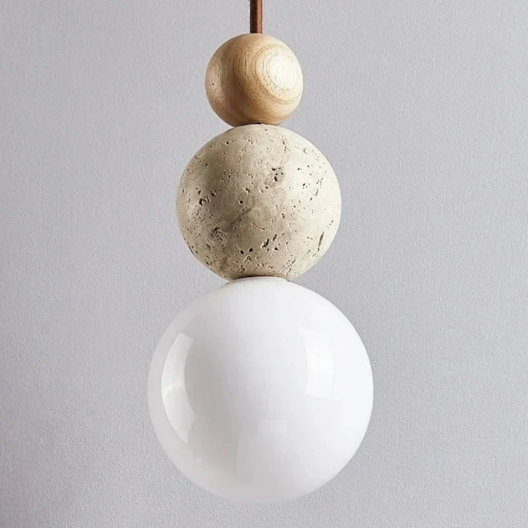 TravertineGlow - Élégante Suspension Acajou Maison