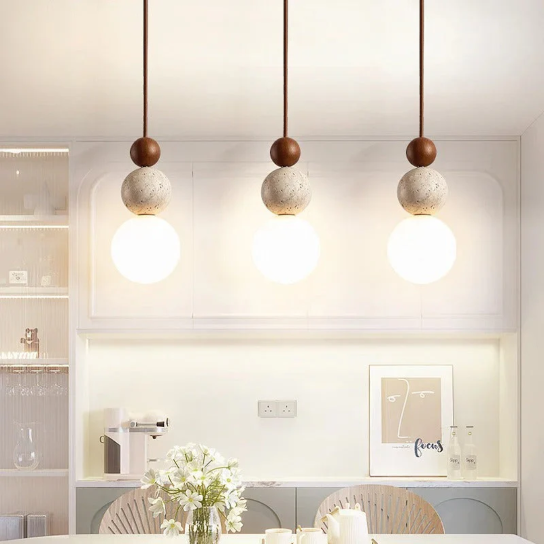 TravertineGlow - Élégante Suspension Acajou Maison