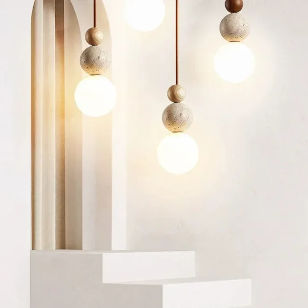 TravertineGlow - Élégante Suspension Acajou Maison