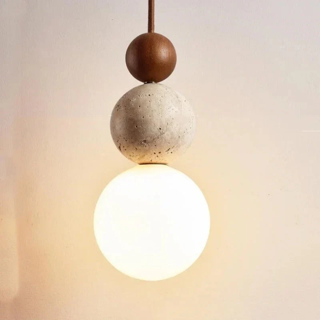 TravertineGlow - Élégante Suspension Acajou Maison
