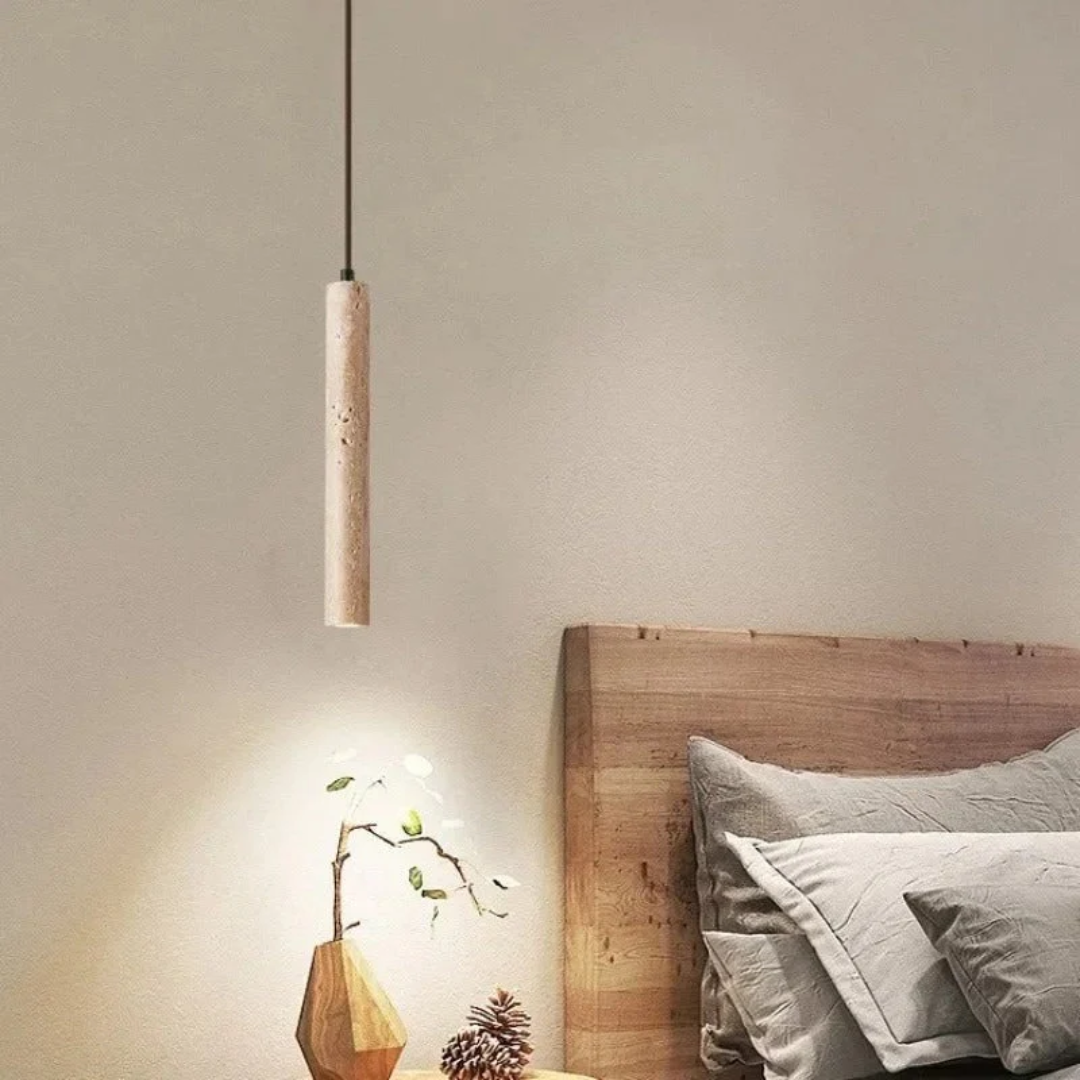 LumoLine - Lustre LED en travertin de style wabi-sabi