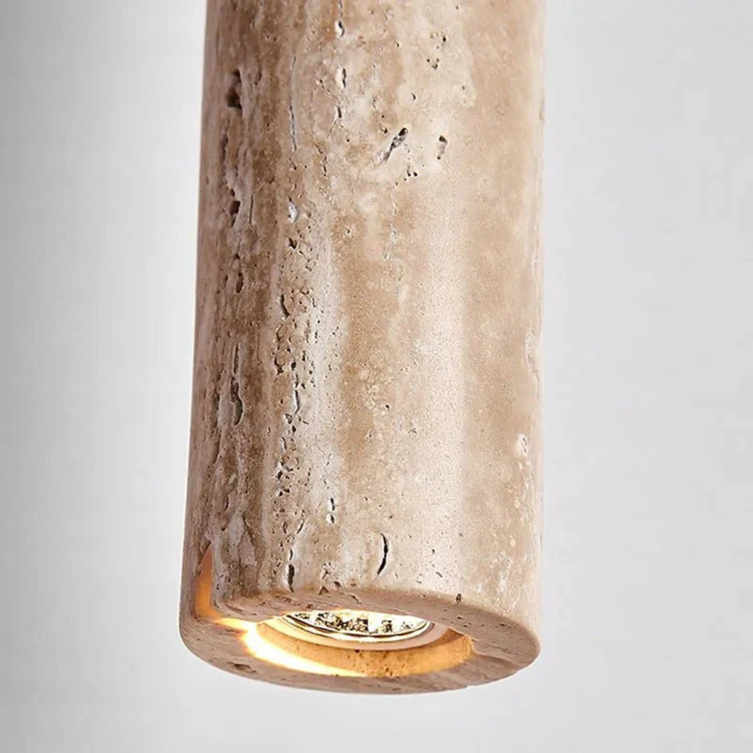 LumoLine - Lustre LED en travertin de style wabi-sabi